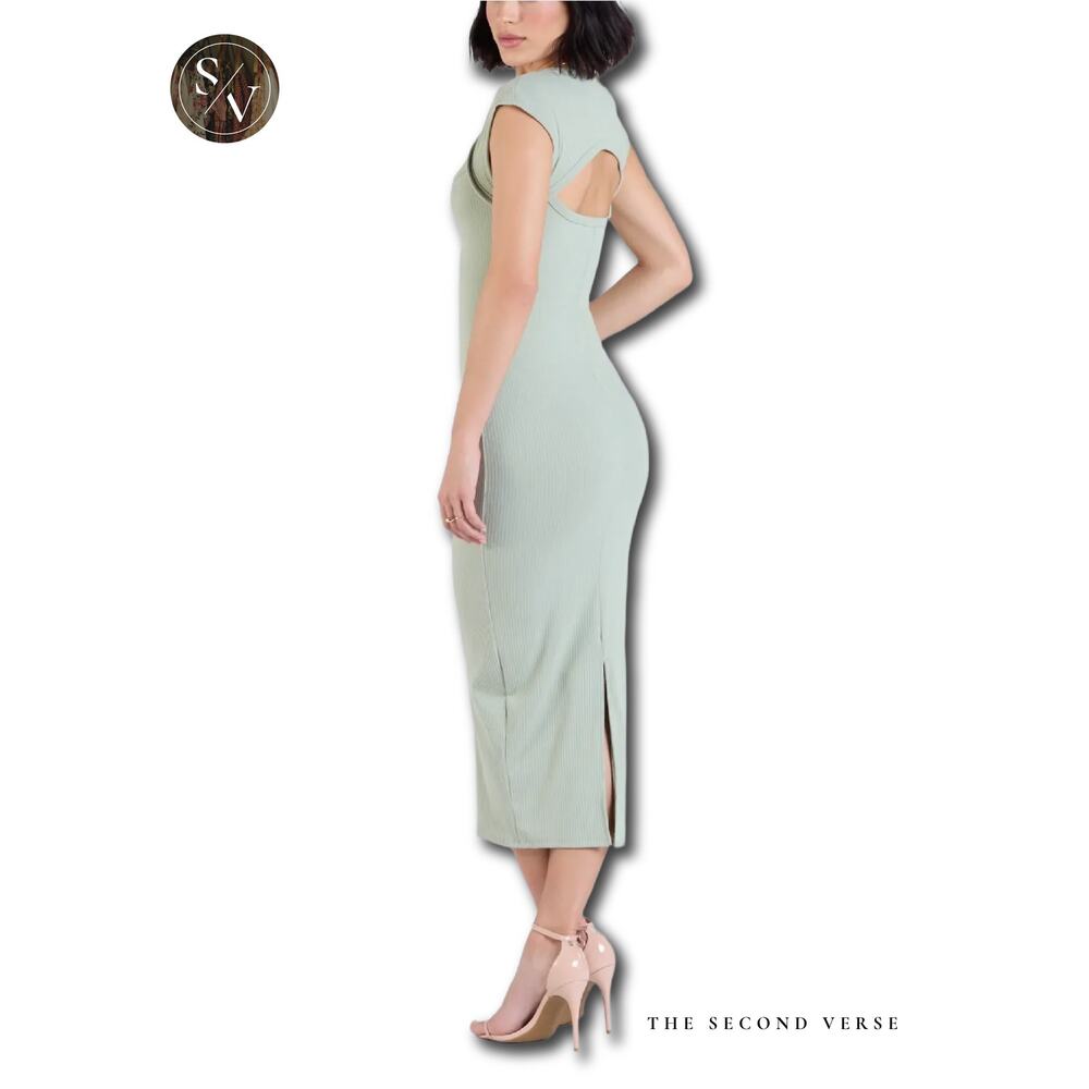 Windsor NWT Cute Ease Cap Sleeve Cutout Open Back Midi Dress Mint Green Large - Picture 2 of 8